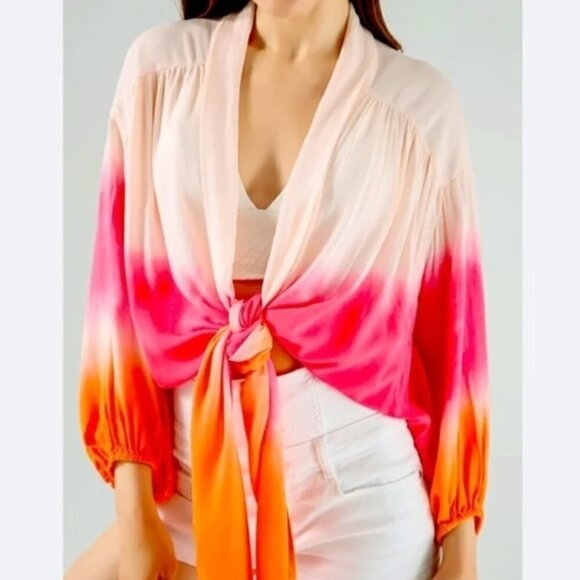 New Young Fabulous & Broke Carmen Ombre Tie Open Front Top NWT Small - Picture 3 of 15
